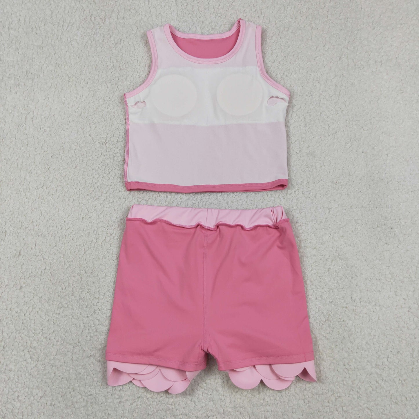 GSD4063 Dark Light Pink Wave Ruffle Sleeveless Top with Skirts for Girls Yoga Sets 202605 RTS