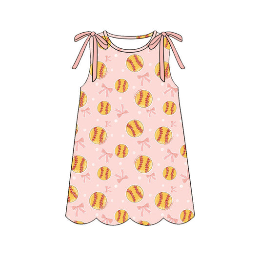MOQ 30 PCS Preorder GSD4072 Softball Bows Orange Pink Bows Wave Ruffle Sleeveless Dresses for Girls 202604