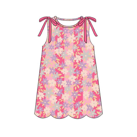 MOQ 30 PCS Preorder GSD4073 Flower Stripe Rose Red Bows Wave Ruffle Sleeveless Dresses for Girls 202604
