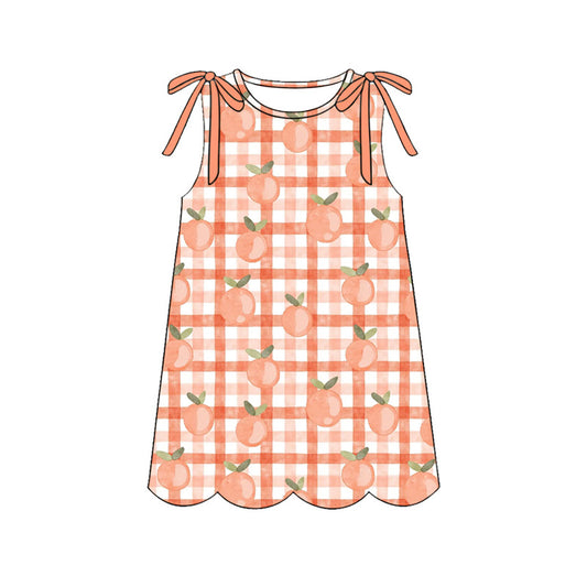 MOQ 30 PCS Preorder GSD4074 Orange Plaid Bows Wave Ruffle Sleeveless Dresses for Girls 202604