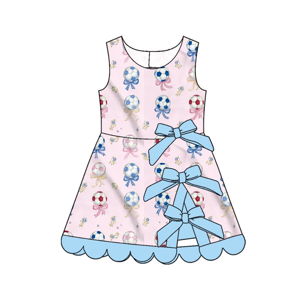 MOQ 30 PCS Preorder GSD4075 GO TEAM Football Bows Pink Blue Wave Ruffle Sleeveless Yoga Dresses for Girls 202604