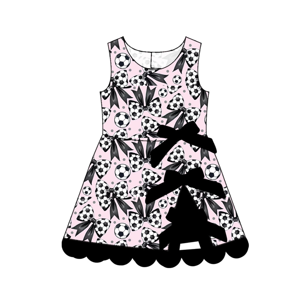 MOQ 30 PCS Preorder GSD4077 GO TEAM Football Black Bows Wave Ruffle Sleeveless Yoga Dresses for Girls 202604