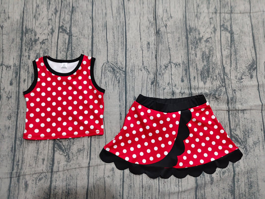 NO MOQ preorder GSD4080 Dots Red Black Wave Ruffle Sleeveless Top with Skirts for Girls Yoga Sets 202604