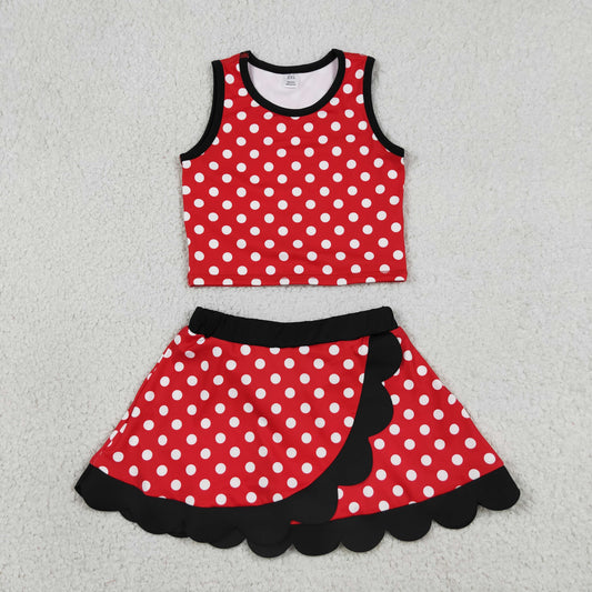 GSD4080 Dots Red Black Wave Ruffle Sleeveless Top with Skirts for Girls Yoga Sets 202605 RTS