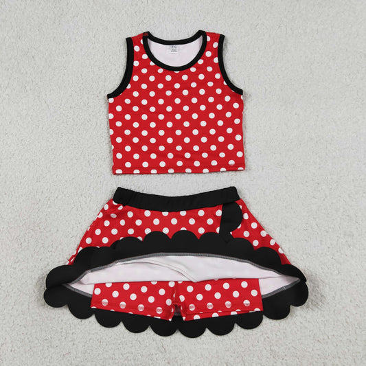 GSD4080 Dots Red Black Wave Ruffle Sleeveless Top with Skirts for Girls Yoga Sets 202605 RTS