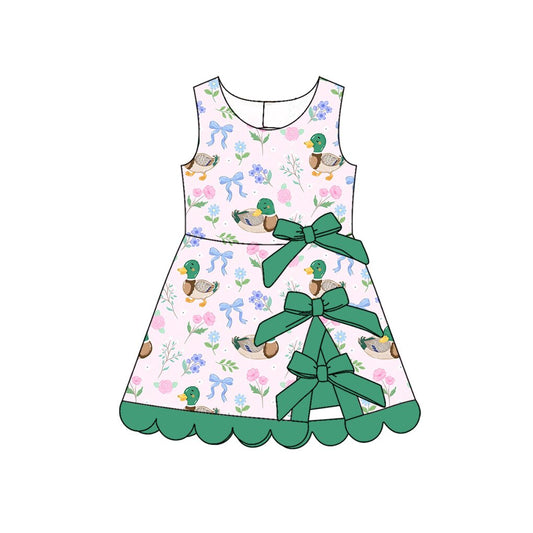 MOQ 30 PCS Preorder GSD4086 Ducks Flower Bows Dark Green Wave Ruffle Sleeveless Yoga Dresses for Girls 202604
