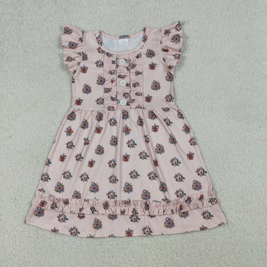 GSD4092 Flower Pink Ruffle Fly Sleeve Dresses for Girls 202604 RTS