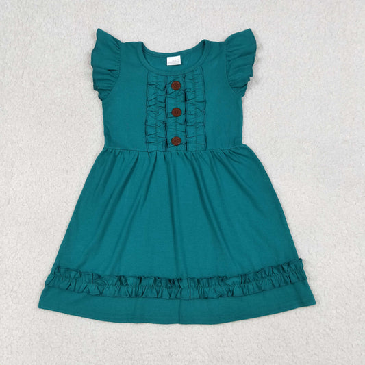 GSD4094 Dark Green Ruffle Fly Sleeve Dresses for Girls 202604 RTS