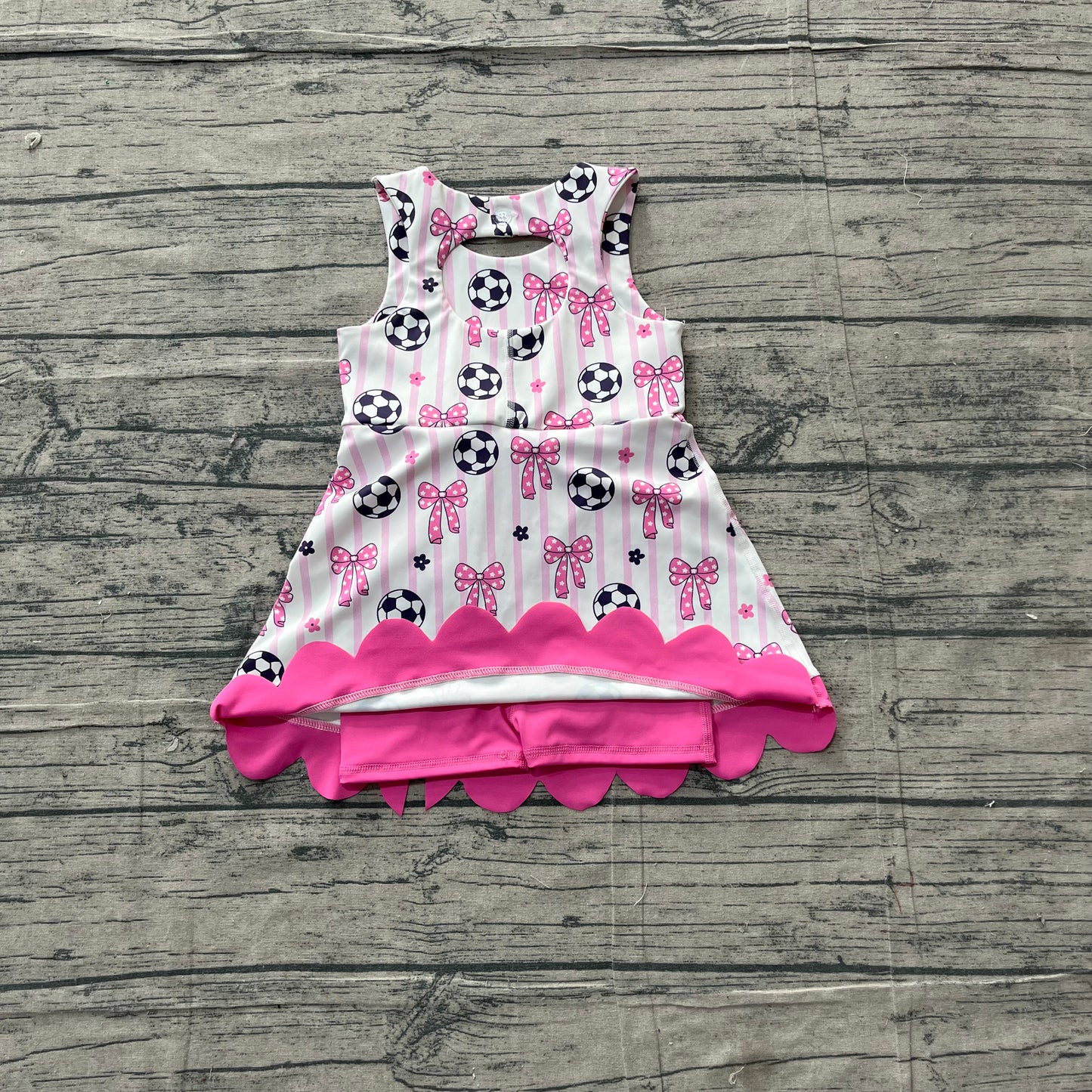 NO MOQ Preorder GSD4100 GO TEAM Football Dots Bows Stripe Rose Red Wave Ruffle Sleeveless Yoga Dresses for Girls 202605