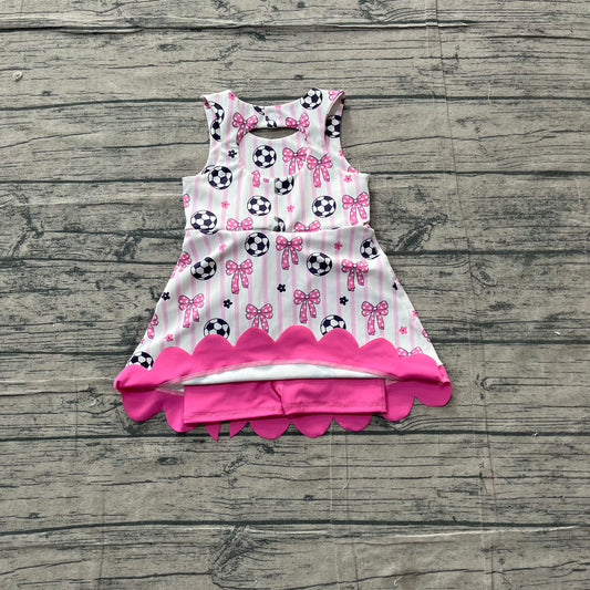 NO MOQ Preorder GSD4100 GO TEAM Football Dots Bows Stripe Rose Red Wave Ruffle Sleeveless Yoga Dresses for Girls 202605