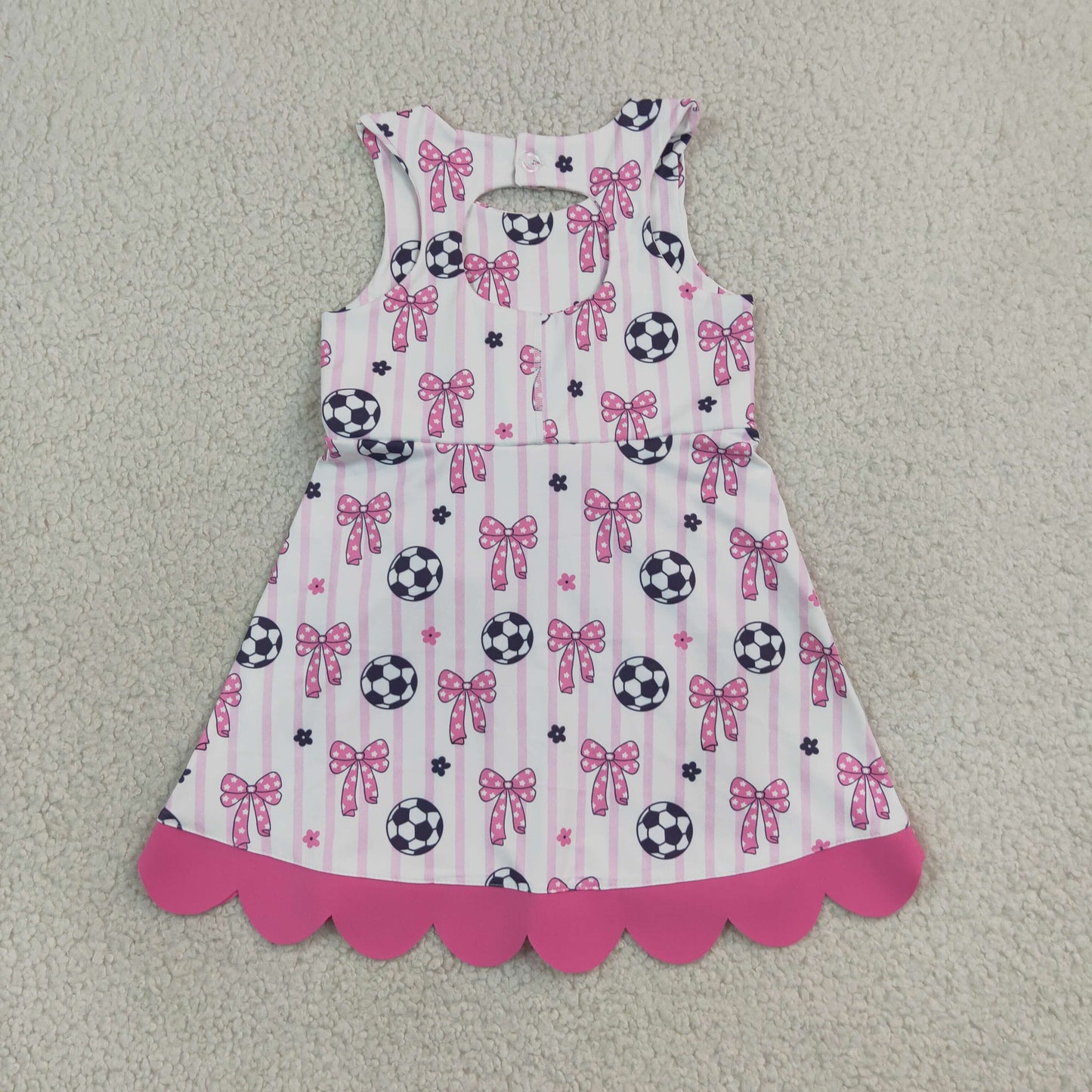 GSD4100 GO TEAM Football Dots Bows Stripe Rose Red Wave Ruffle Sleeveless Yoga Dresses for Girls 202608 RTS