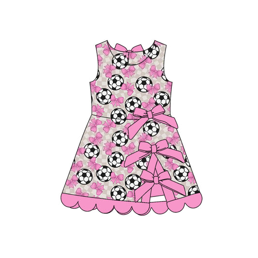 MOQ 30 PCS Preorder GSD4101 GO TEAM Football Bows Gray Plaid Rose Red Wave Ruffle Sleeveless Yoga Dresses for Girls 202604