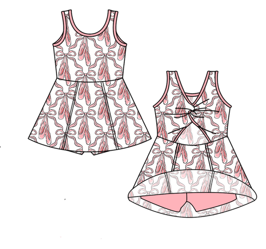 MOQ 5 PCS Preorder GSD4113 Pink Bows Stripe White Sleeveless Yoga Dresses for Girls 202604