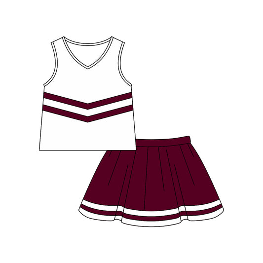 MOQ 5 PCS preorder GSD4114 Red Stripe White Sleeveless Top with Skirts for Girls Sets 202604