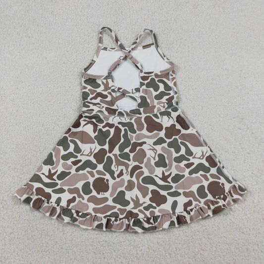 GSD4117原sku-GSD2311 Puppy Deer Duck Hunting Gray Camouflage Ruffle Halter Yoga Dresses for Girls 202605 RTS