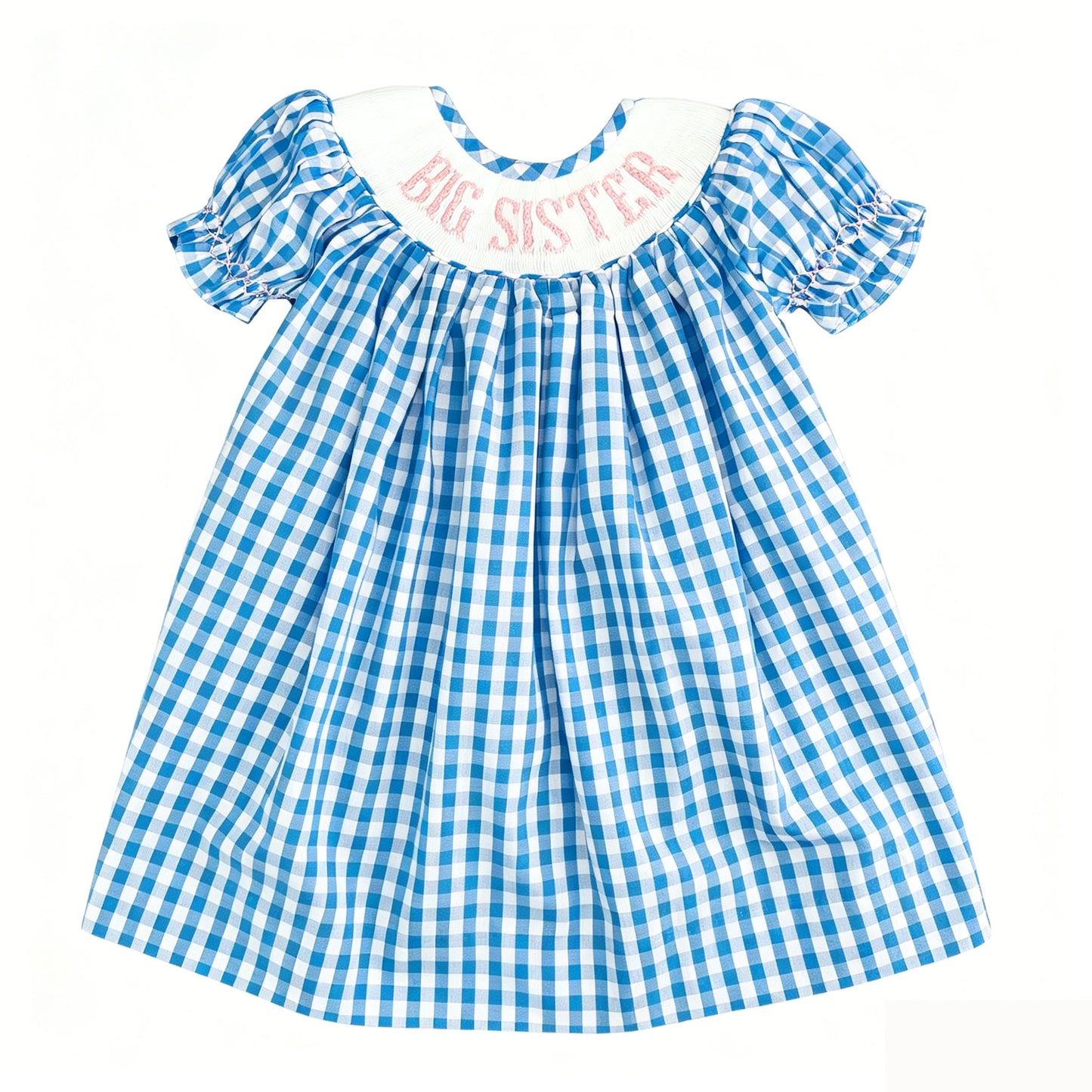 MOQ 5 PCS Preorder GSD4122 Big Sister Letter Blue Plaid Short Sleeve Dresses for Girls 202604