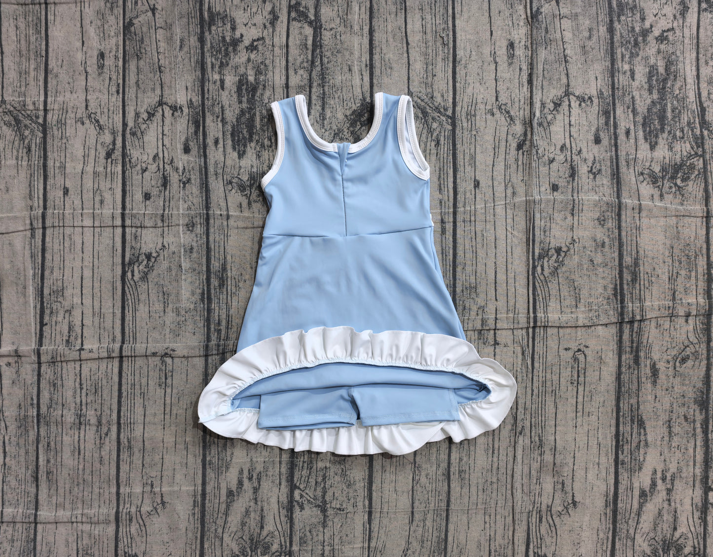 NO MOQ Preorder GSD4124 White Ruffle Blue Sleeveless Yoga Dresses for Girls 202605