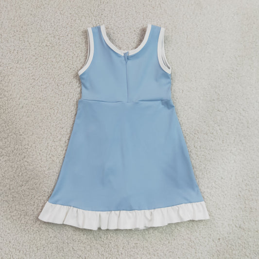 GSD4124 White Ruffle Blue Sleeveless Yoga Dresses for Girls 202606 RTS