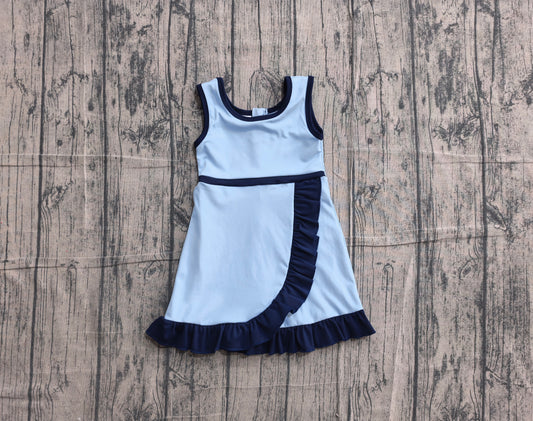 NO MOQ Preorder GSD4126 Navy Ruffle Blue Sleeveless Yoga Dresses for Girls 202605