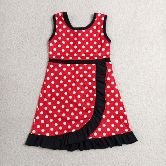 GSD4128 White Dots Black Ruffle Red Sleeveless Yoga Dresses for Girls 202606 RTS