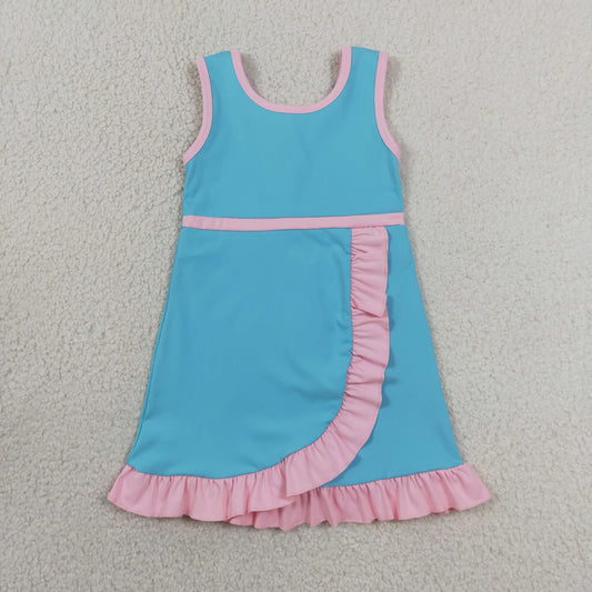 GSD4130 Pink Ruffle Blue Green Sleeveless Yoga Dresses for Girls 202606 RTS