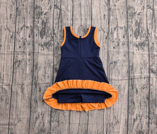 NO MOQ Preorder GSD4131 Orange Ruffle Navy Sleeveless Yoga Dresses for Girls 202605