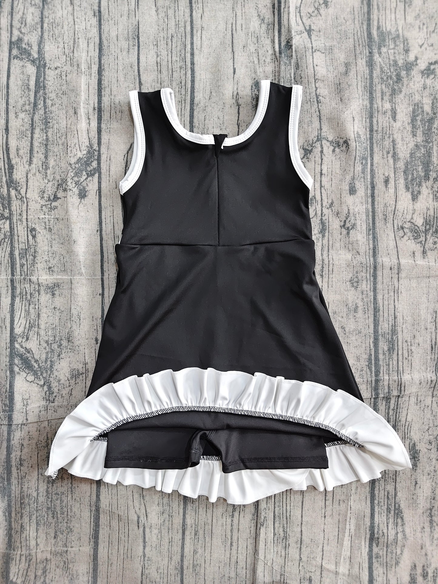 NO MOQ Preorder GSD4140 White Ruffle Black Sleeveless Yoga Dresses for Girls 202605