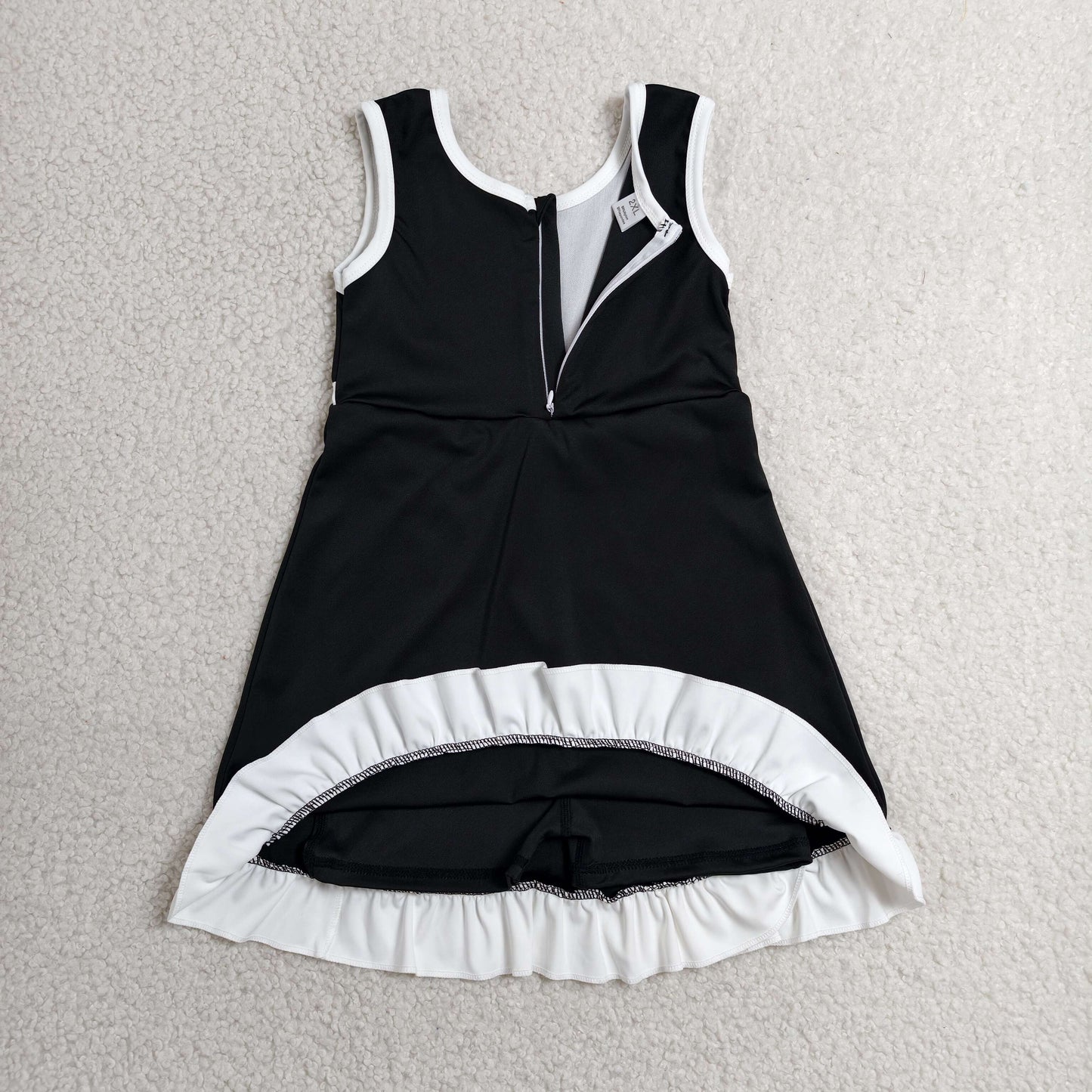 GSD4140 White Ruffle Black Sleeveless Yoga Dresses for Girls 202606 RTS