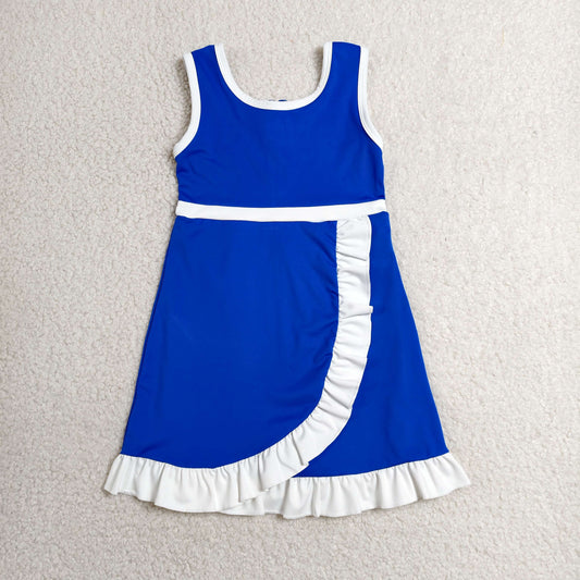 GSD4141 White Ruffle Blue Sleeveless Yoga Dresses for Girls 202606 RTS