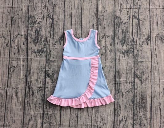 NO MOQ Preorder GSD4144 Pink Ruffle Blue Sleeveless Yoga Dresses for Girls 202605