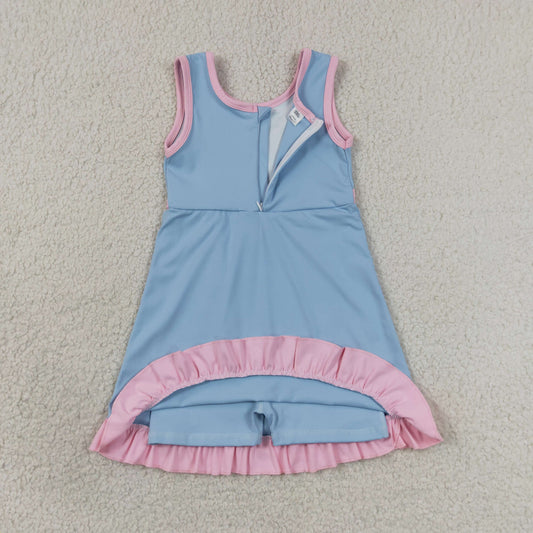 GSD4144 Pink Ruffle Blue Sleeveless Yoga Dresses for Girls 202606 RTS