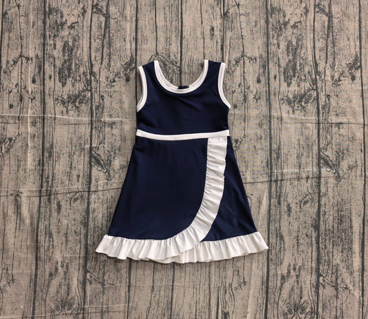NO MOQ Preorder GSD4145 White Ruffle Navy Sleeveless Yoga Dresses for Girls 202605