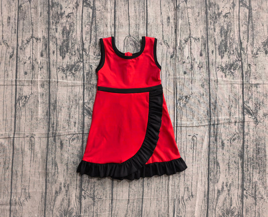 NO MOQ Preorder GSD4146 Black Ruffle Red Sleeveless Yoga Dresses for Girls 202605