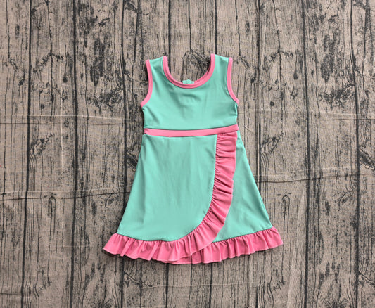NO MOQ Preorder GSD4149 Pink Ruffle Green Sleeveless Yoga Dresses for Girls 202605