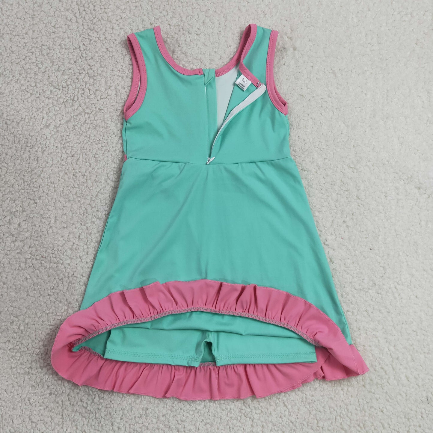 GSD4149 Pink Ruffle Green Sleeveless Yoga Dresses for Girls 202607 RTS