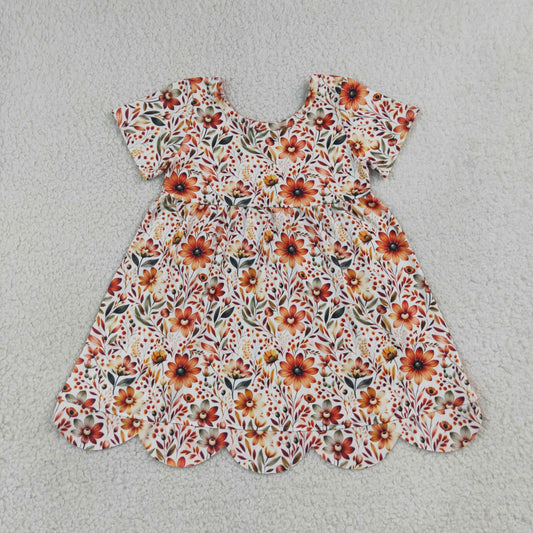 GSD4155 Orange Flower Leaf Scalloped Short Sleeve Dresses for Girls 202607 RTS