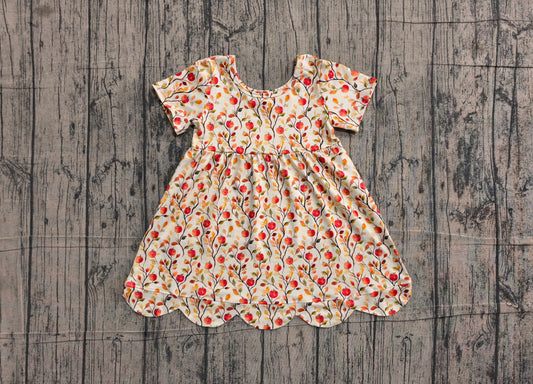 NO MOQ Preorder GSD4156 Back to School Apple Leaf Orange Scalloped Short Sleeve Dresses for Girls 202605
