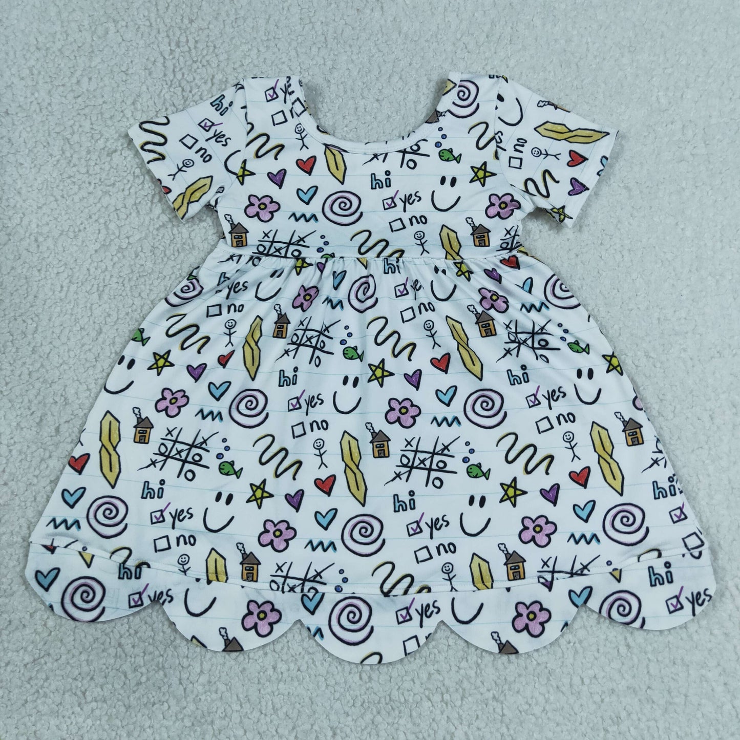 GSD4157 Back to School ABC Apple Pencil White Scalloped Short Sleeve Dresses for Girls 202607 RTS