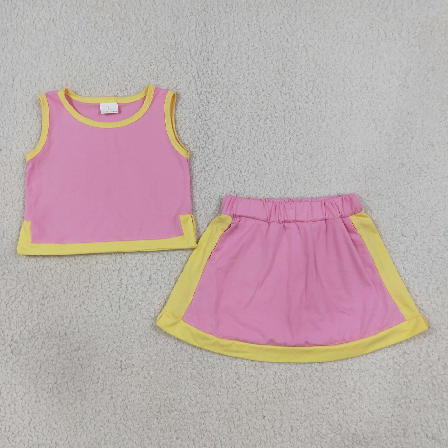 GSD4187 Solid Color Pink Scallop Edge Girls Skorts Set