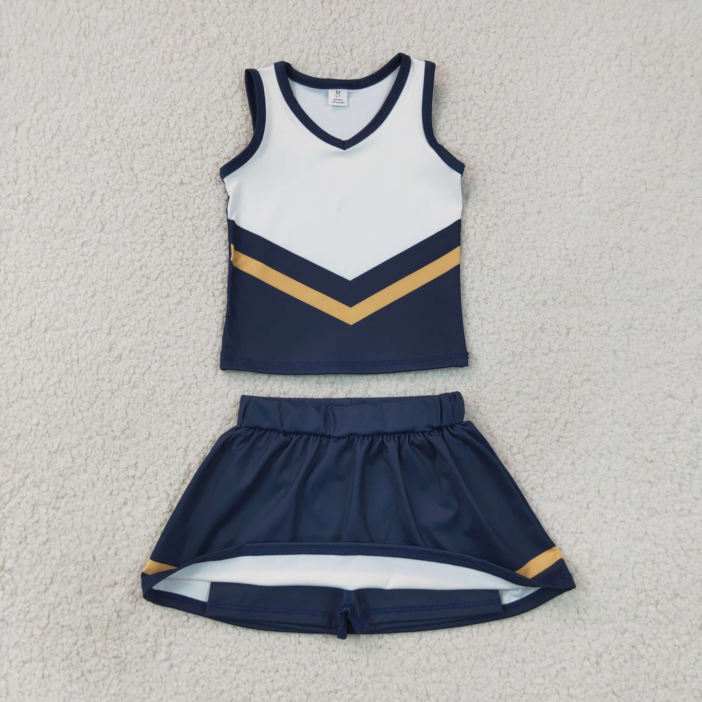 GSD4189 GO TEAM Stripe Navy Orange White Sleeveless Skirts Yoga Girls Sets 202607 RTS