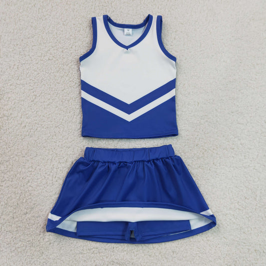 GSD4190 GO TEAM Stripe Blue White Sleeveless Skirts Yoga Girls Sets 202606 RTS