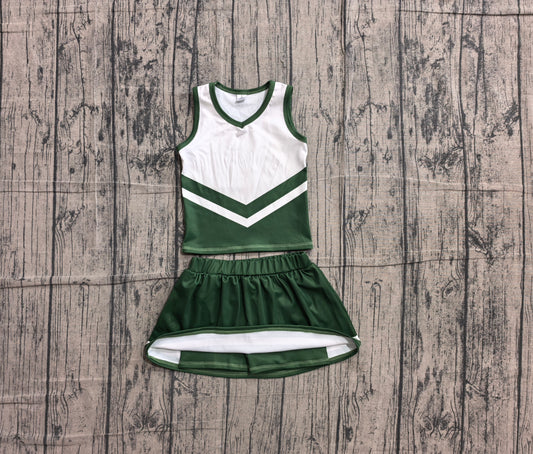 NO MOQ Preorder GSD4191 GO TEAM Stripe Dark Green White Sleeveless Skirts Yoga Girls Sets 202605