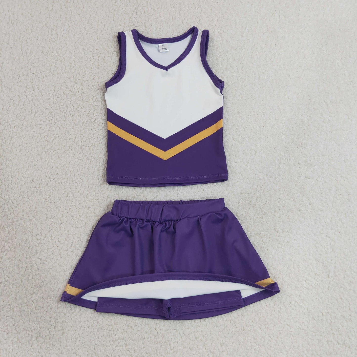 GSD4193 GO TEAM Stripe Purple Yellow White Sleeveless Skirts Yoga Girls Sets 202606 RTS