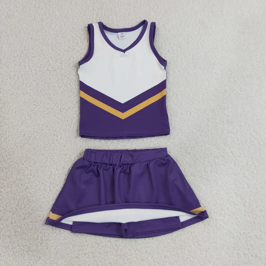 GSD4193 GO TEAM Stripe Purple Yellow White Sleeveless Skirts Yoga Girls Sets 202606 RTS
