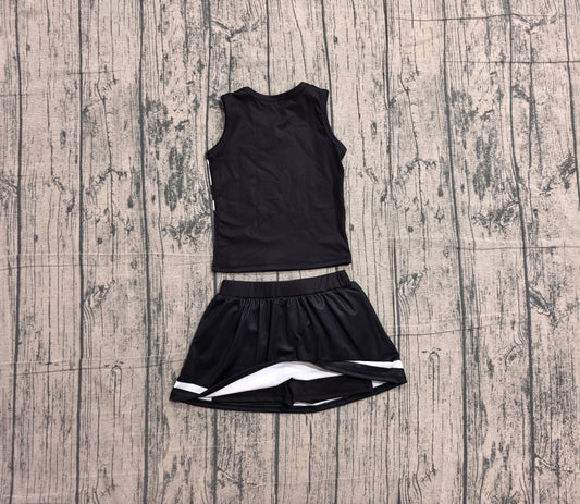 NO MOQ Preorder GSD4194 GO TEAM Stripe Black White Sleeveless Skirts Yoga Girls Sets 202605