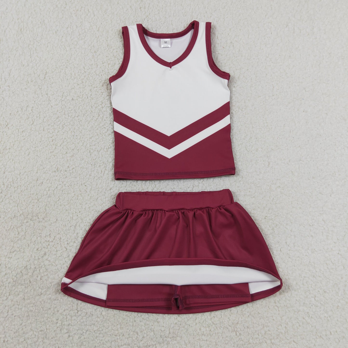 GSD4195 GO TEAM Stripe Dark Red White Sleeveless Skirts Yoga Girls Sets 202606 RTS