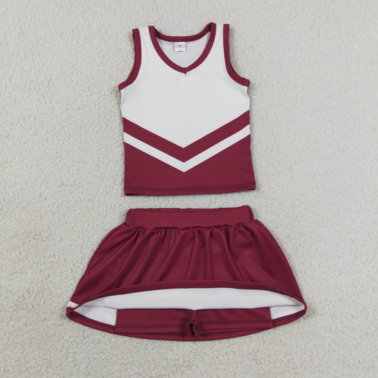 GSD4195 GO TEAM Stripe Dark Red White Sleeveless Skirts Yoga Girls Sets 202606 RTS