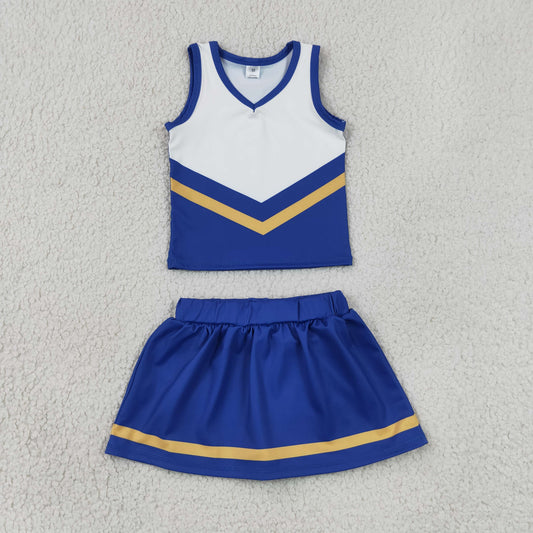 GSD4196 GO TEAM Stripe Blue Yellow White Sleeveless Skirts Yoga Girls Sets 202606 RTS