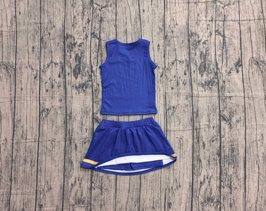 NO MOQ Preorder GSD4196 GO TEAM Stripe Blue Yellow White Sleeveless Skirts Yoga Girls Sets 202605