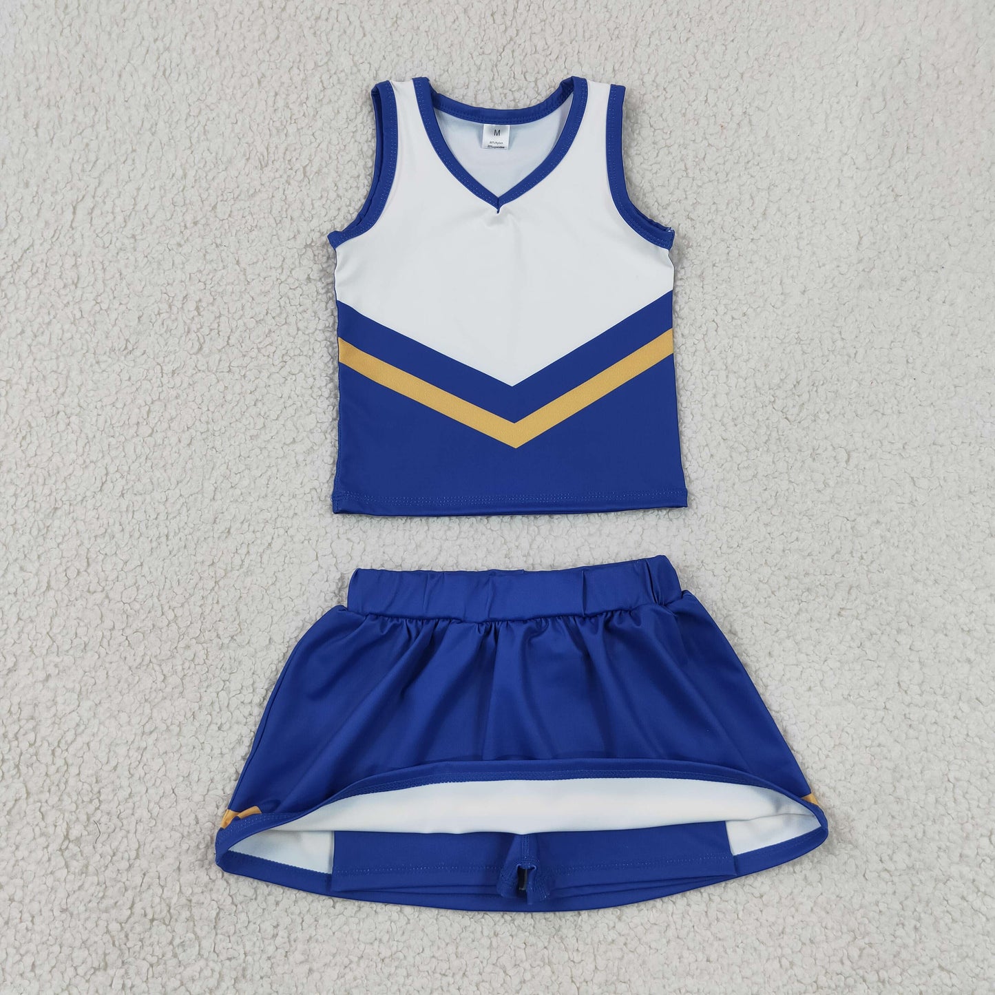 GSD4196 GO TEAM Stripe Blue Yellow White Sleeveless Skirts Yoga Girls Sets 202606 RTS